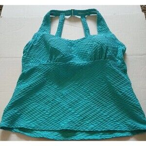 Lands End Tankini Swim Top Only Textured Soft Pads AQUA 14DD Beach Vacation